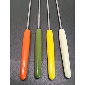 Vintage Stainless Steel Fondue Forks Set of 4 Colored Handles Made in Japan MCM